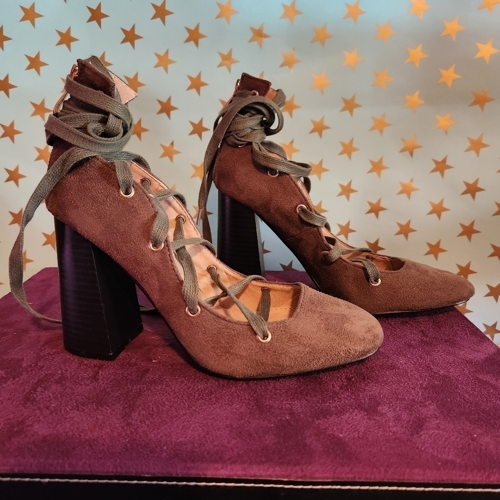 Olive green ballerina lace up heels